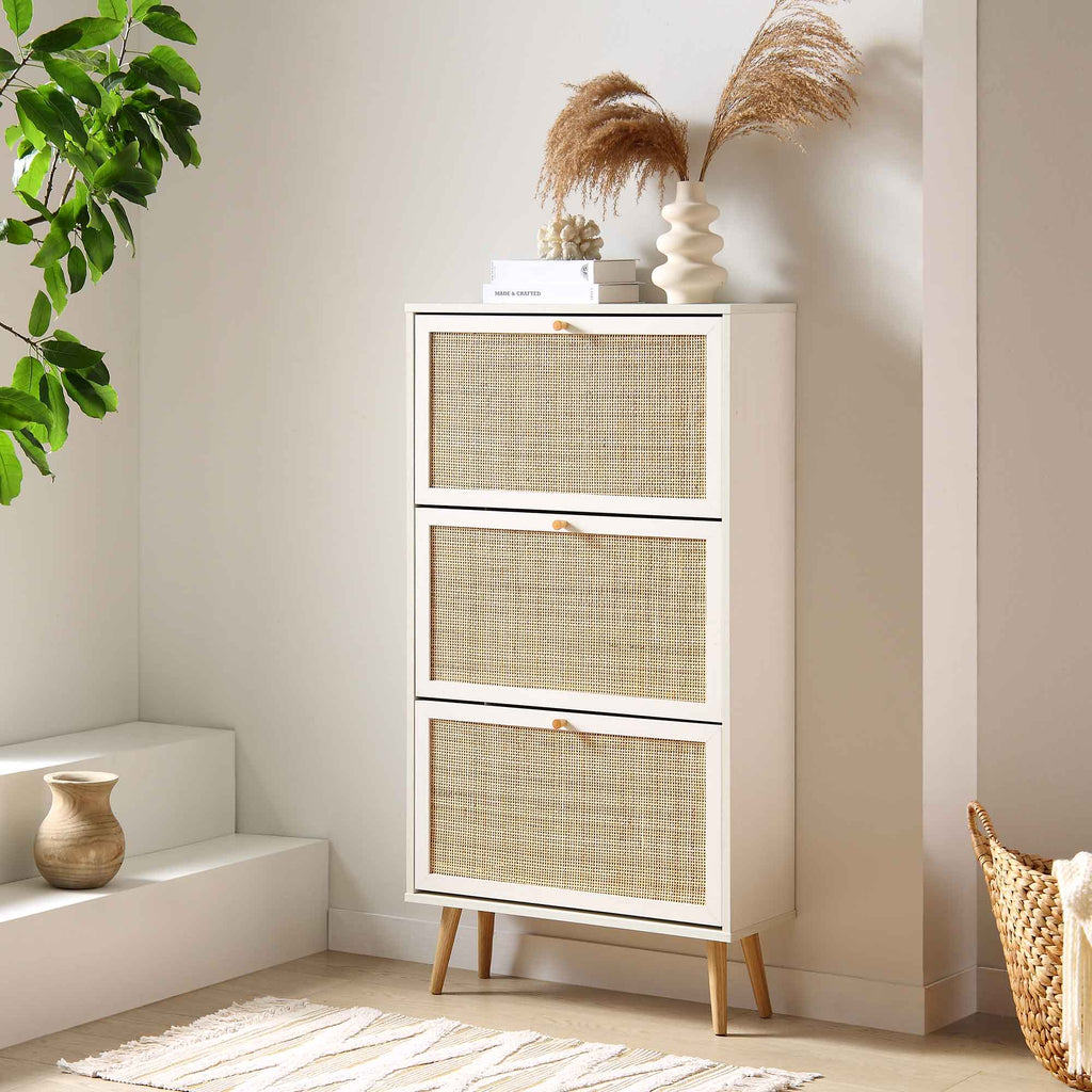 Frances Rattan 3 Tier Shoe Cabinet White daals