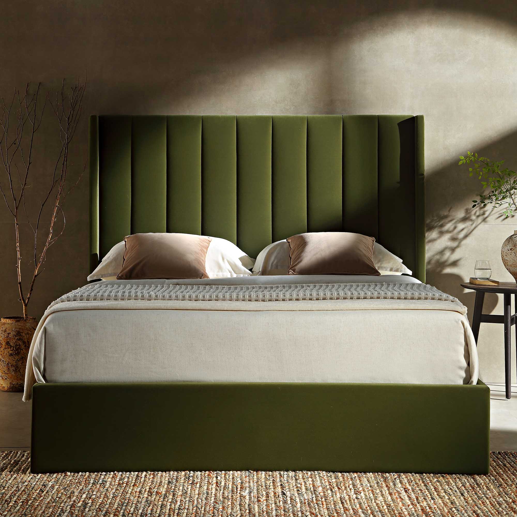 Wilton Moss Green Velvet Ottoman Storage Bed