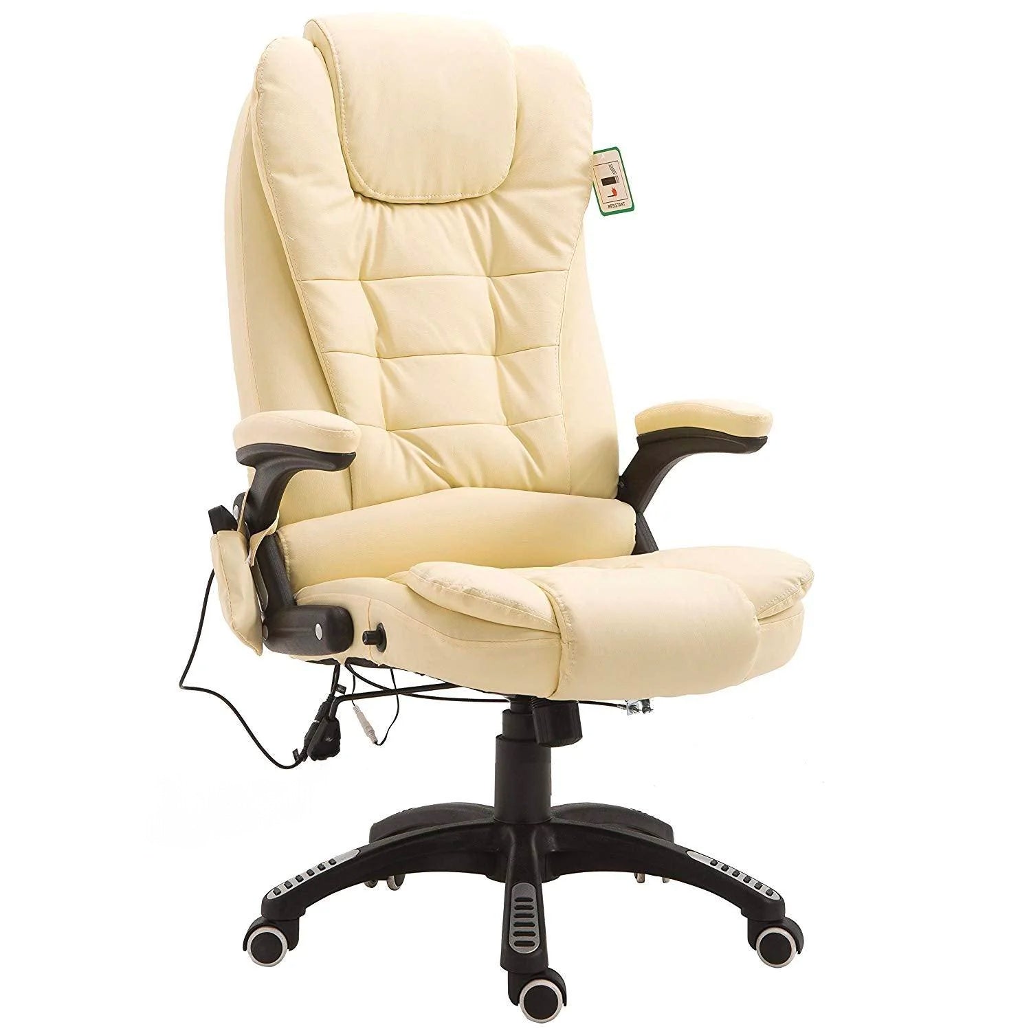 Executive Recline Padded Swivel Office Chair with Vibrating Massage Function, MM17 Cream