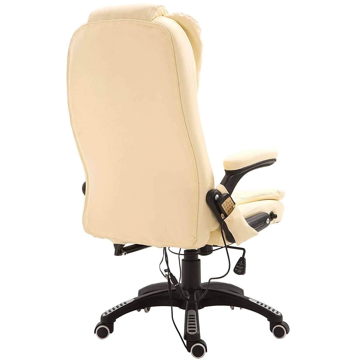 Executive Recline Padded Swivel Office Chair with Vibrating Massage Function, MM17 Cream