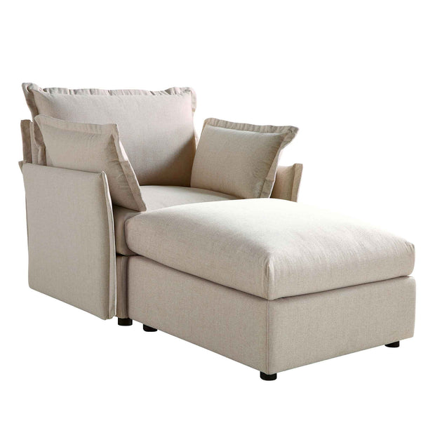 Byron Pillow Edge Beige Fabric Modular Sofa, 1-Seater Chaise