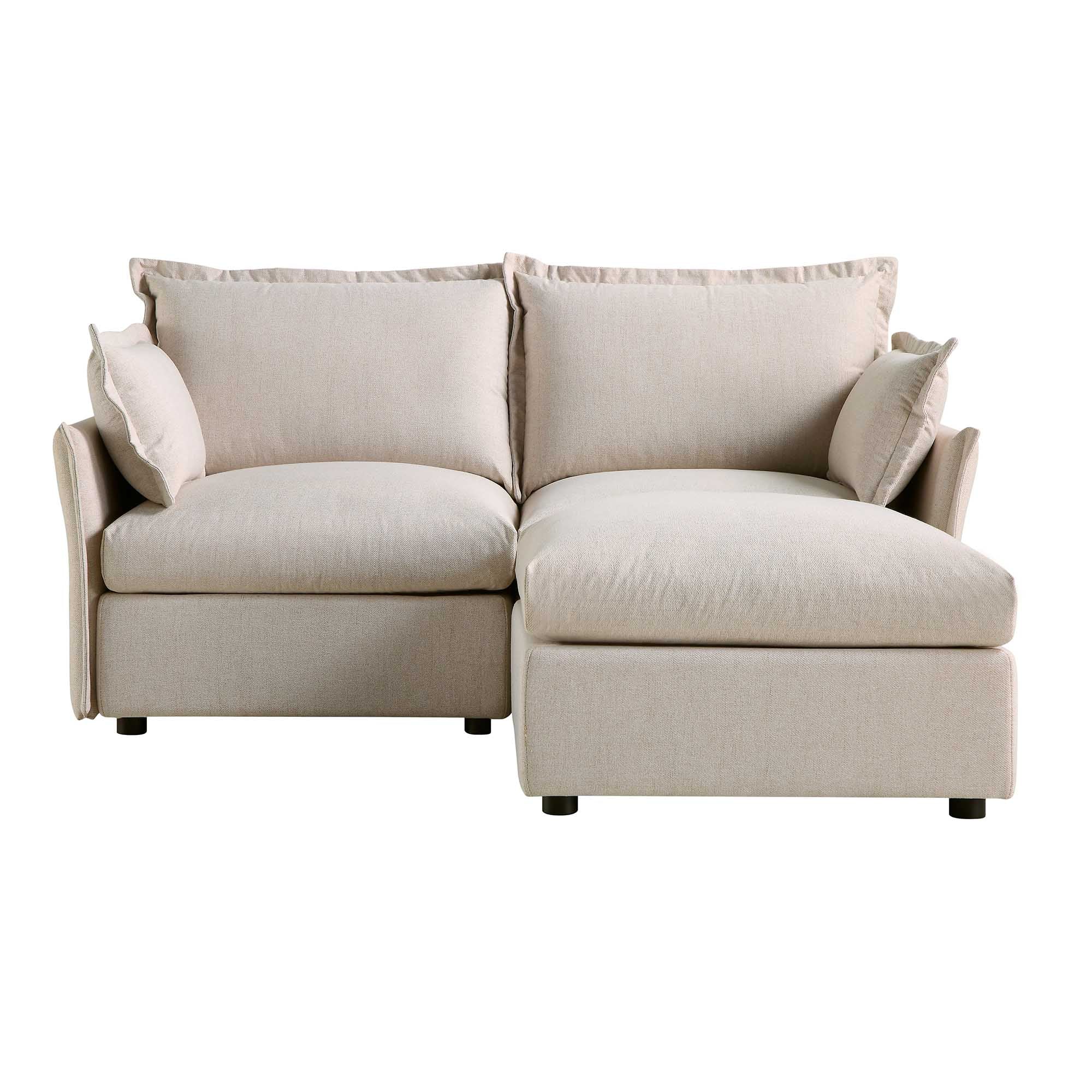 Byron Pillow Edge Beige Fabric Modular Sofa, 2-Seater Chaise