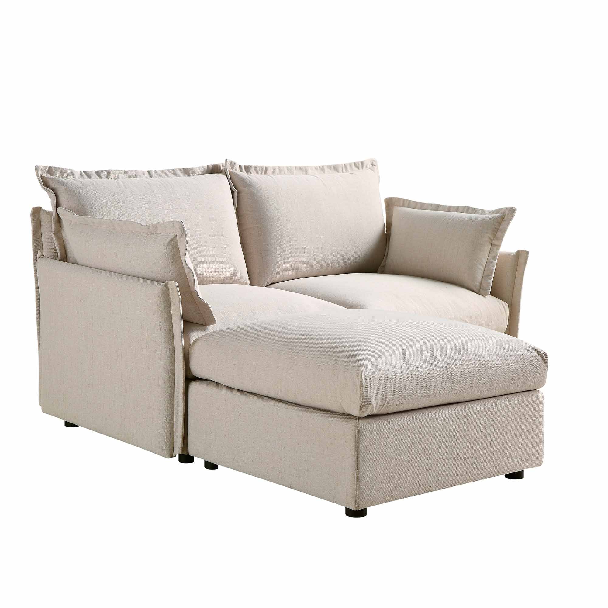 Byron Pillow Edge Beige Fabric Sectional Sofa, 2-Seater Chaise