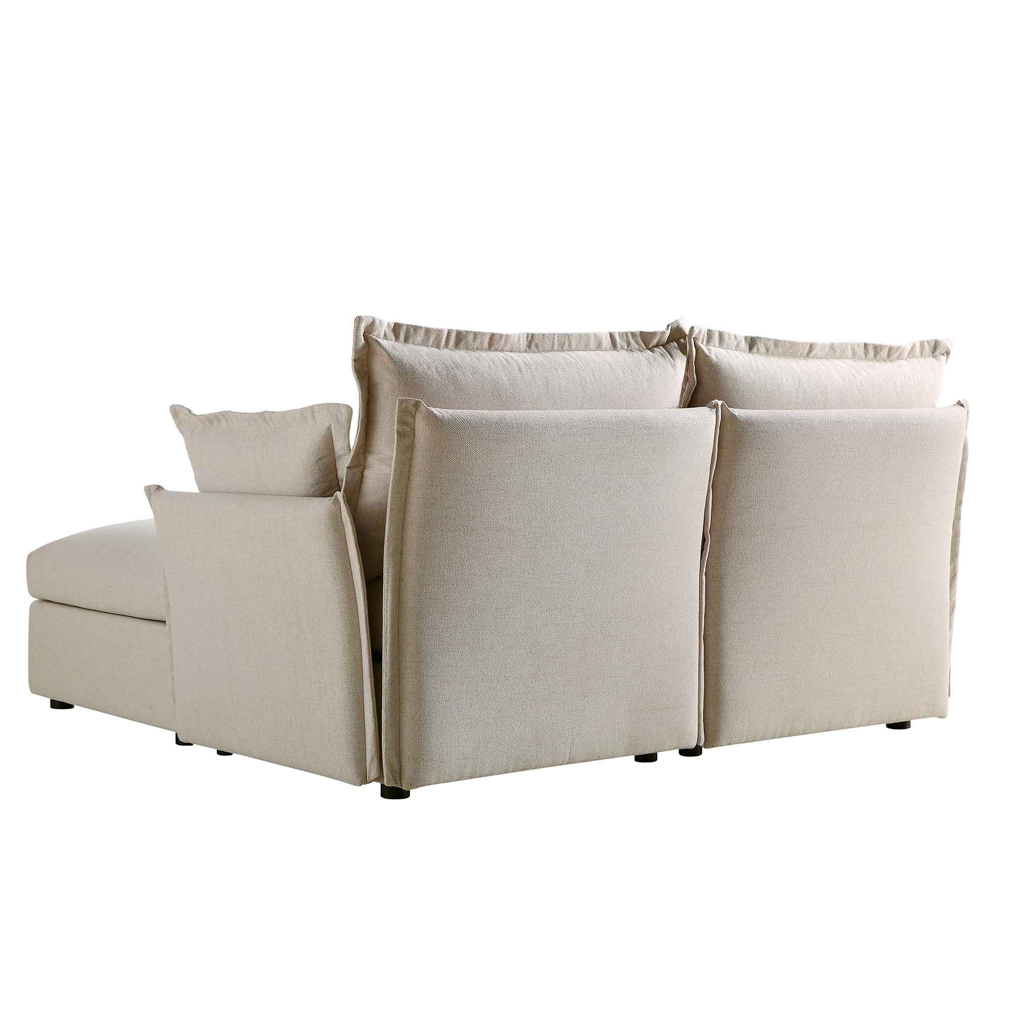 Byron Pillow Edge Beige Fabric Sectional Sofa, 2-Seater Chaise