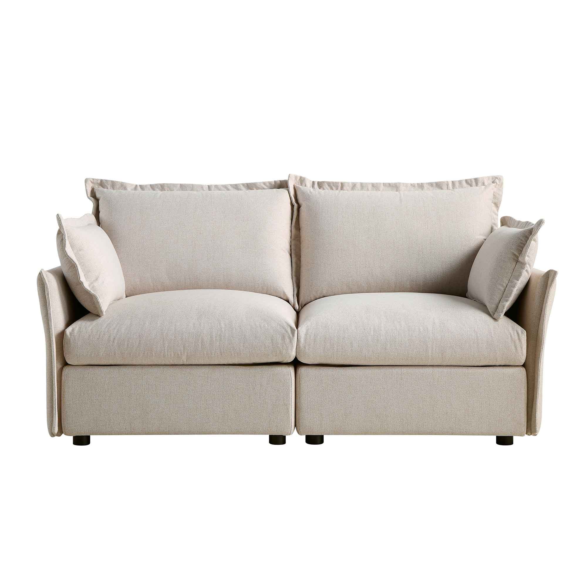 Byron Pillow Edge Beige Fabric Modular Sofa, 2-Seater