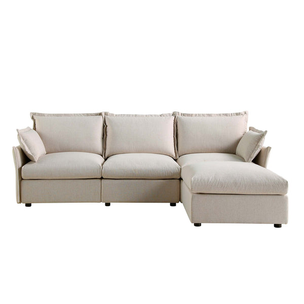 Byron Pillow Edge Beige Fabric Modular Sofa, 3-Seater Chaise