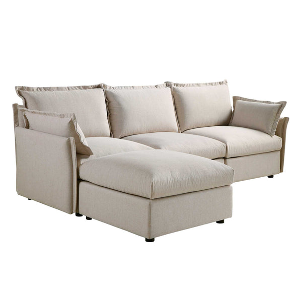 Byron Pillow Edge Beige Fabric Modular Sofa, 3-Seater Chaise