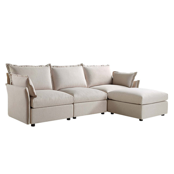 Byron Pillow Edge Beige Fabric Modular Sofa, 3-Seater Chaise