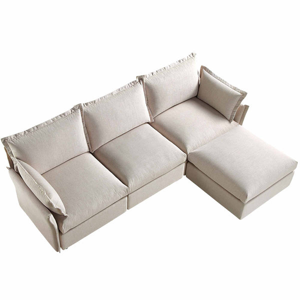 Byron Pillow Edge Beige Fabric Modular Sofa, 3-Seater Chaise