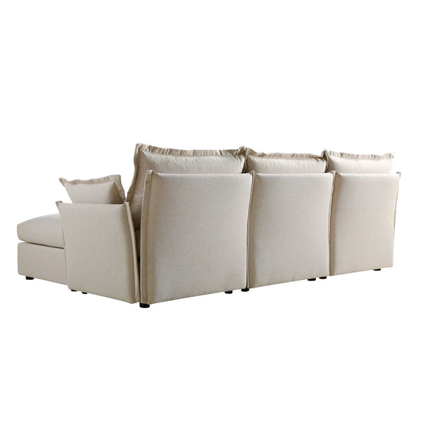 Byron Pillow Edge Beige Fabric Modular Sofa, 3-Seater Chaise