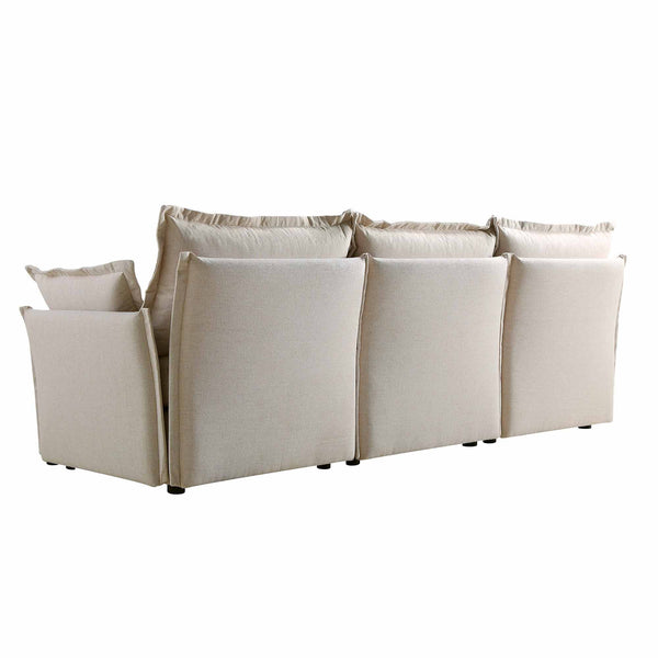 Byron Pillow Edge Beige Fabric Modular Sofa, 3-Seater