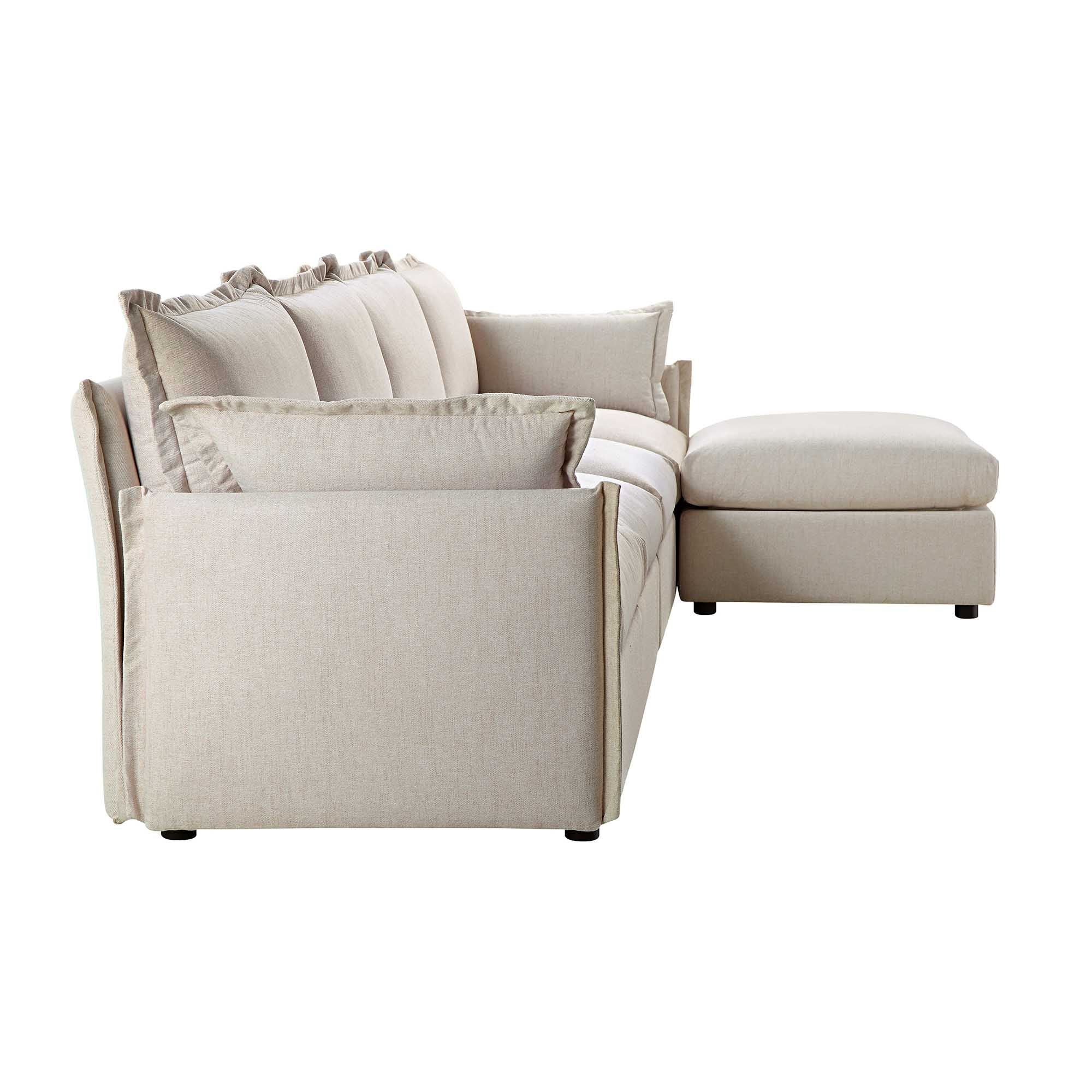 Byron Pillow Edge Beige Fabric Modular Sofa, 4-Seater Chaise