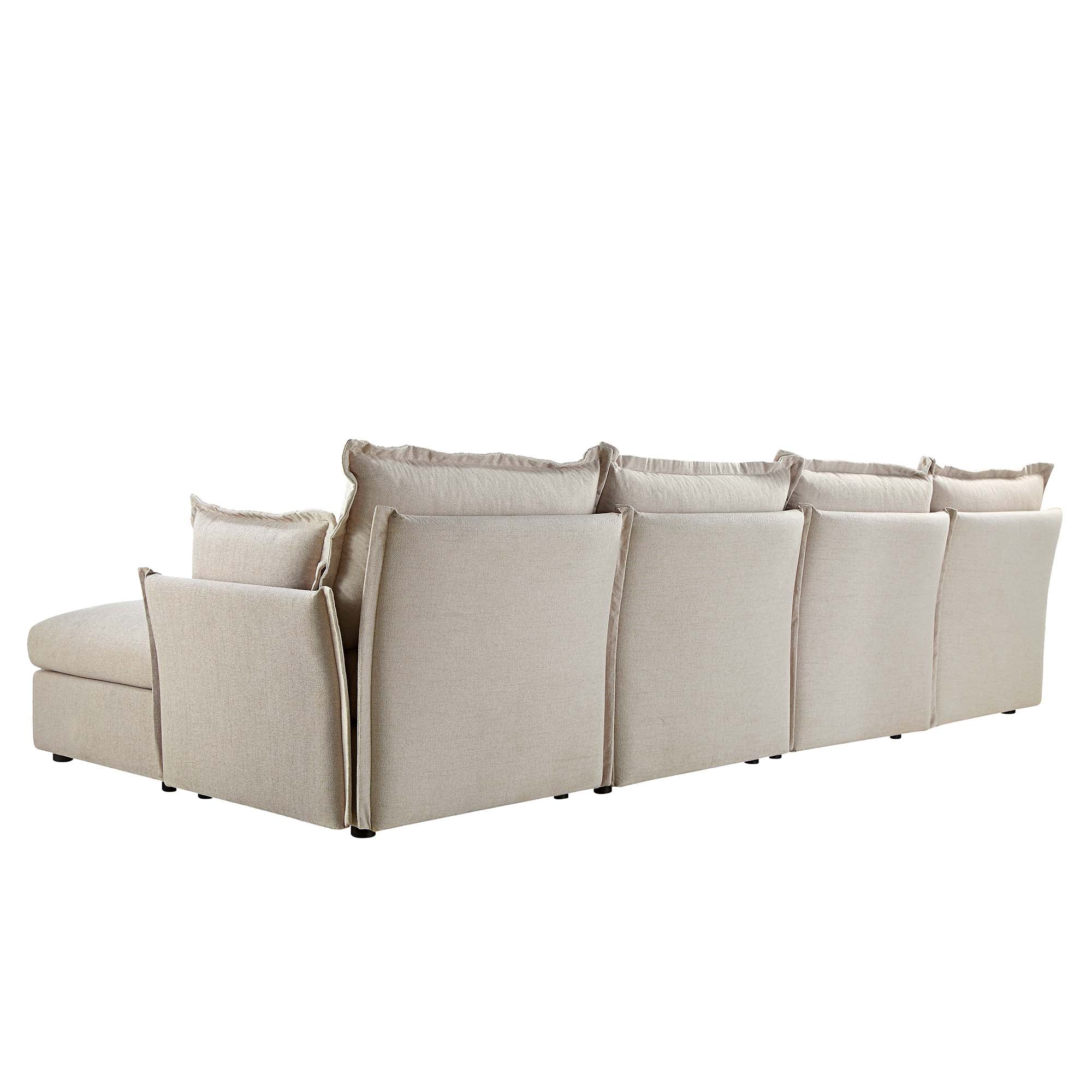 Byron Pillow Edge Beige Fabric Sectional Sofa, 4-Seater Chaise