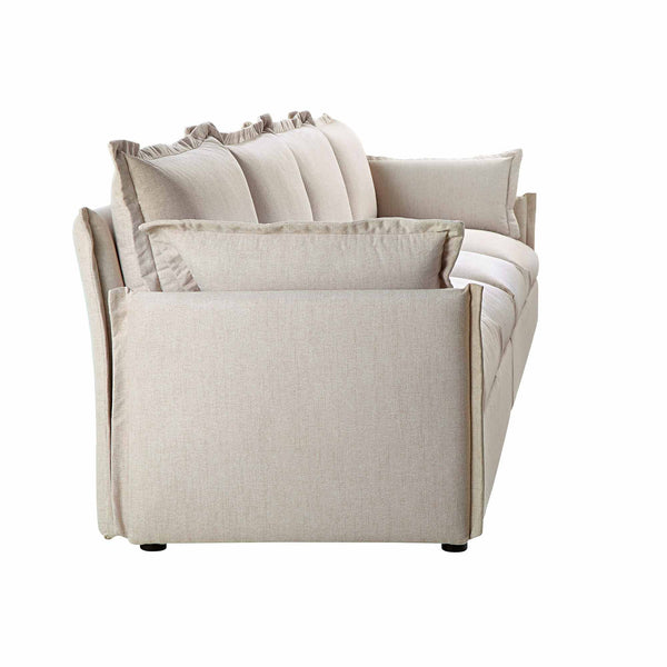 Byron Pillow Edge Beige Fabric Sectional Sofa, 4-Seater