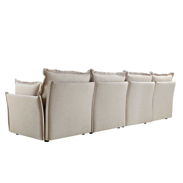 Byron Pillow Edge Beige Fabric Sectional Sofa, 4-Seater