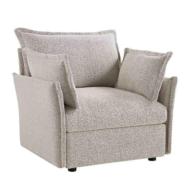 Byron Pillow Edge Mist Grey Boucle Modular Sofa, 1-Seater