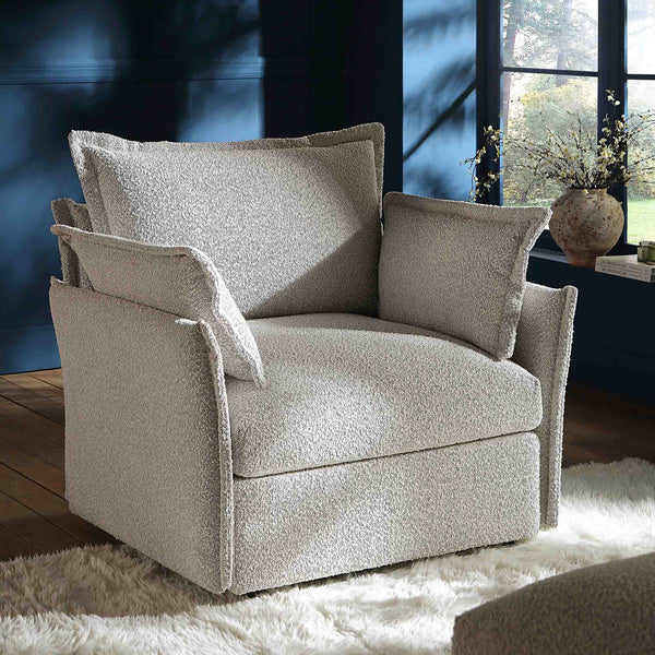 Byron Pillow Edge Mist Grey Boucle Modular Sofa, 1-Seater