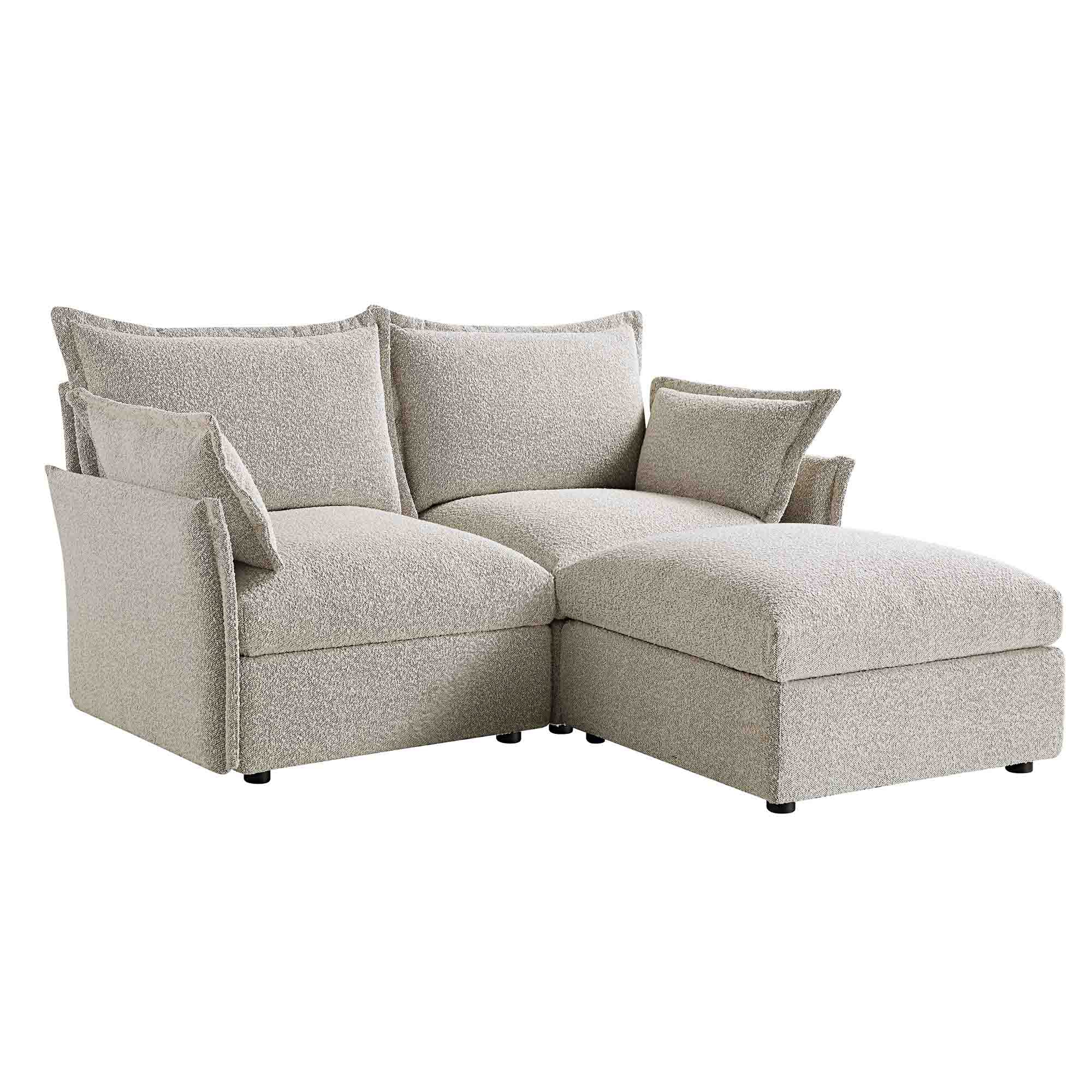 Byron Pillow Edge Mist Grey Boucle Modular Sofa, 2-Seater Chaise