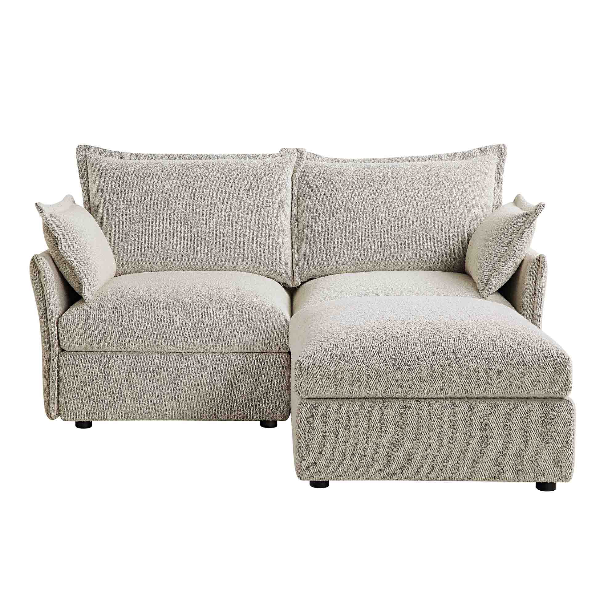 Byron Pillow Edge Mist Grey Boucle Modular Sofa, 2-Seater Chaise