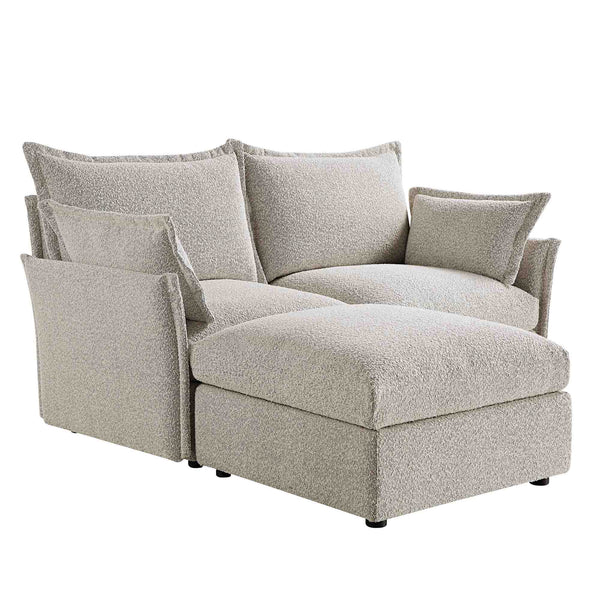 Byron Pillow Edge Mist Grey Boucle Modular Sofa, 2-Seater Chaise