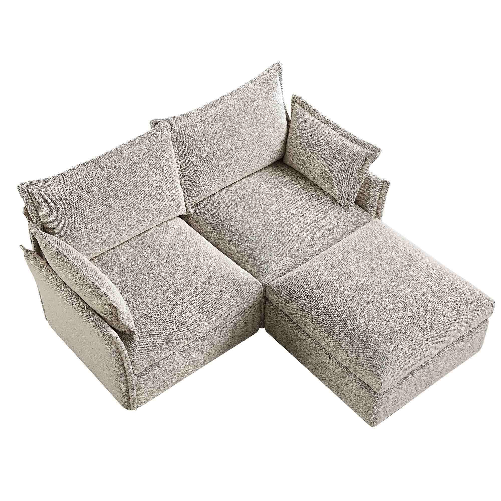 Byron Pillow Edge Mist Grey Boucle Modular Sofa, 2-Seater Chaise