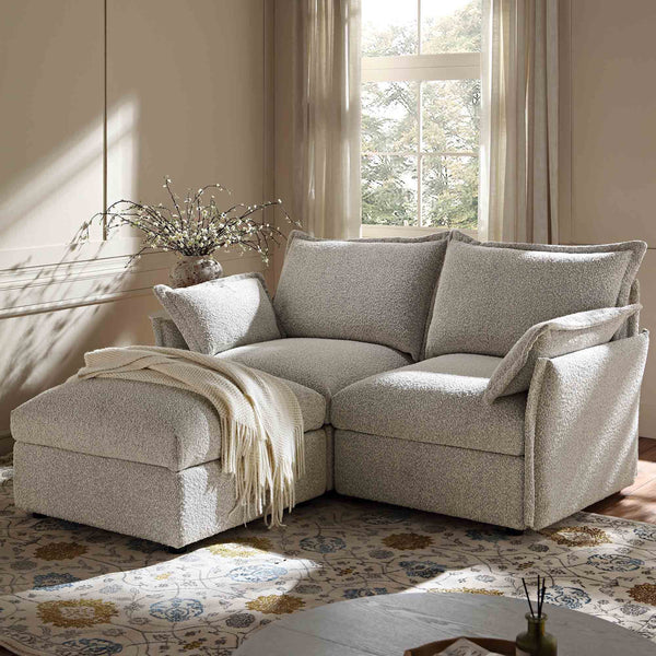 Byron Pillow Edge Mist Grey Boucle Modular Sofa, 2-Seater Chaise