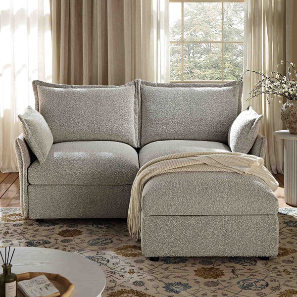 Byron Pillow Edge Mist Grey Boucle Modular Sofa, 2-Seater Chaise