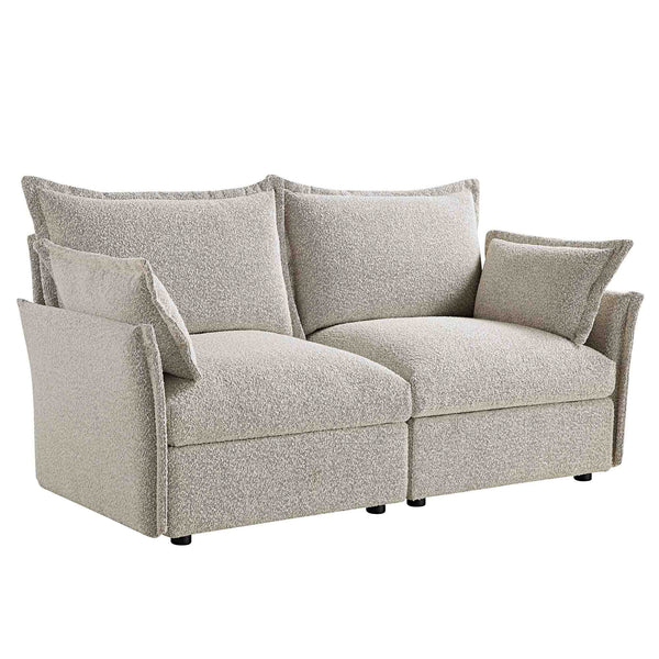 Byron Pillow Edge Mist Grey Boucle Modular Sofa, 2-Seater