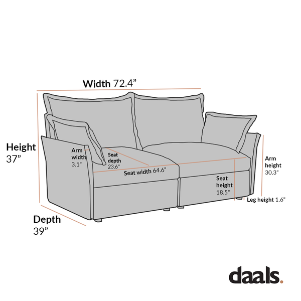 Byron Pillow Edge Beige Fabric Sectional Sofa, 2-Seater