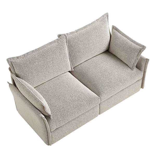 Byron Pillow Edge Mist Grey Boucle Modular Sofa, 2-Seater