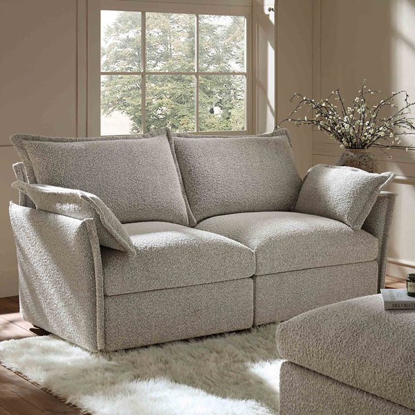 Byron Pillow Edge Mist Grey Boucle Modular Sofa, 2-Seater