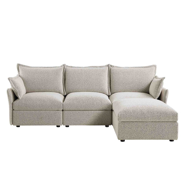 Byron Pillow Edge Mist Grey Boucle Modular Sofa, 3-Seater Chaise