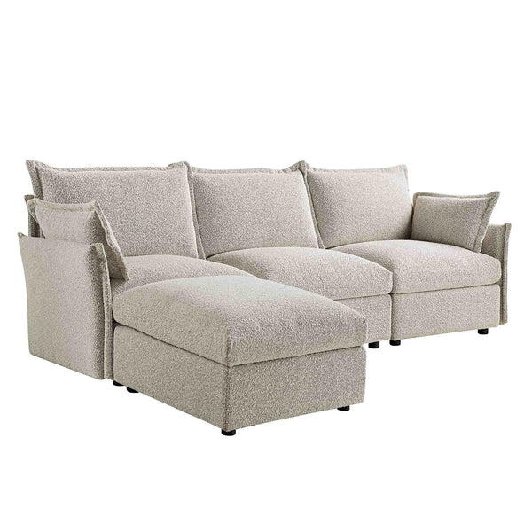 Byron Pillow Edge Mist Grey Boucle Modular Sofa, 3-Seater Chaise