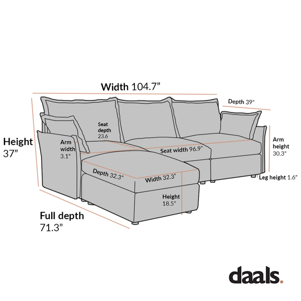 Byron Pillow Edge Mist Grey Boucle Modular Sofa, 3-Seater Chaise