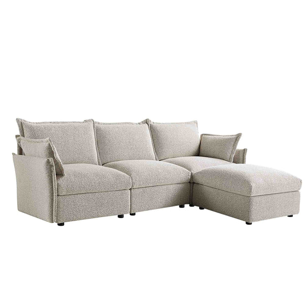 Byron Pillow Edge Mist Grey Boucle Modular Sofa, 3-Seater Chaise