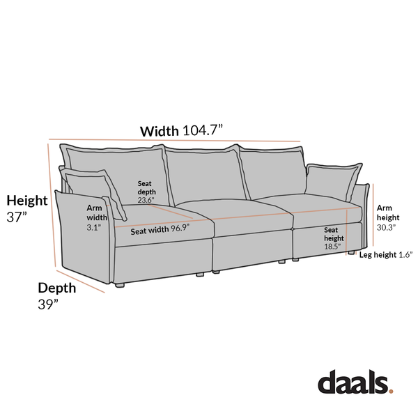 Byron Pillow Edge Beige Fabric Modular Sofa, 3-Seater