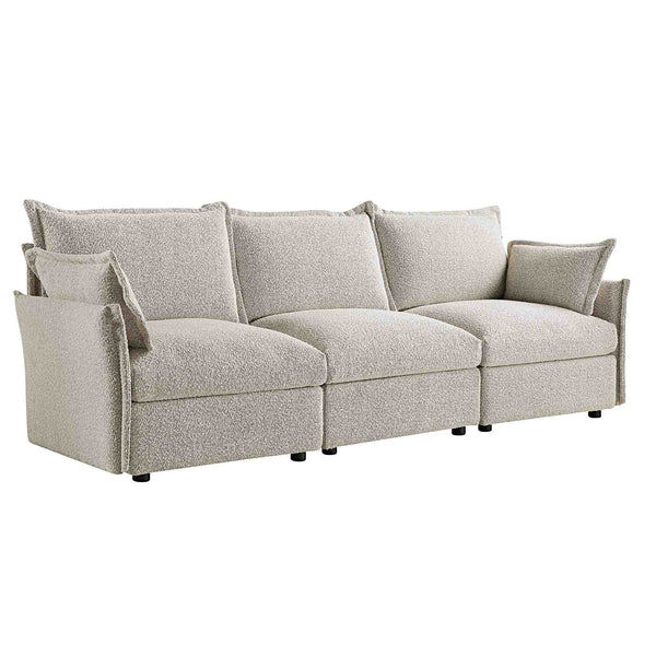 Byron Pillow Edge Mist Grey Boucle Modular Sofa, 3-Seater