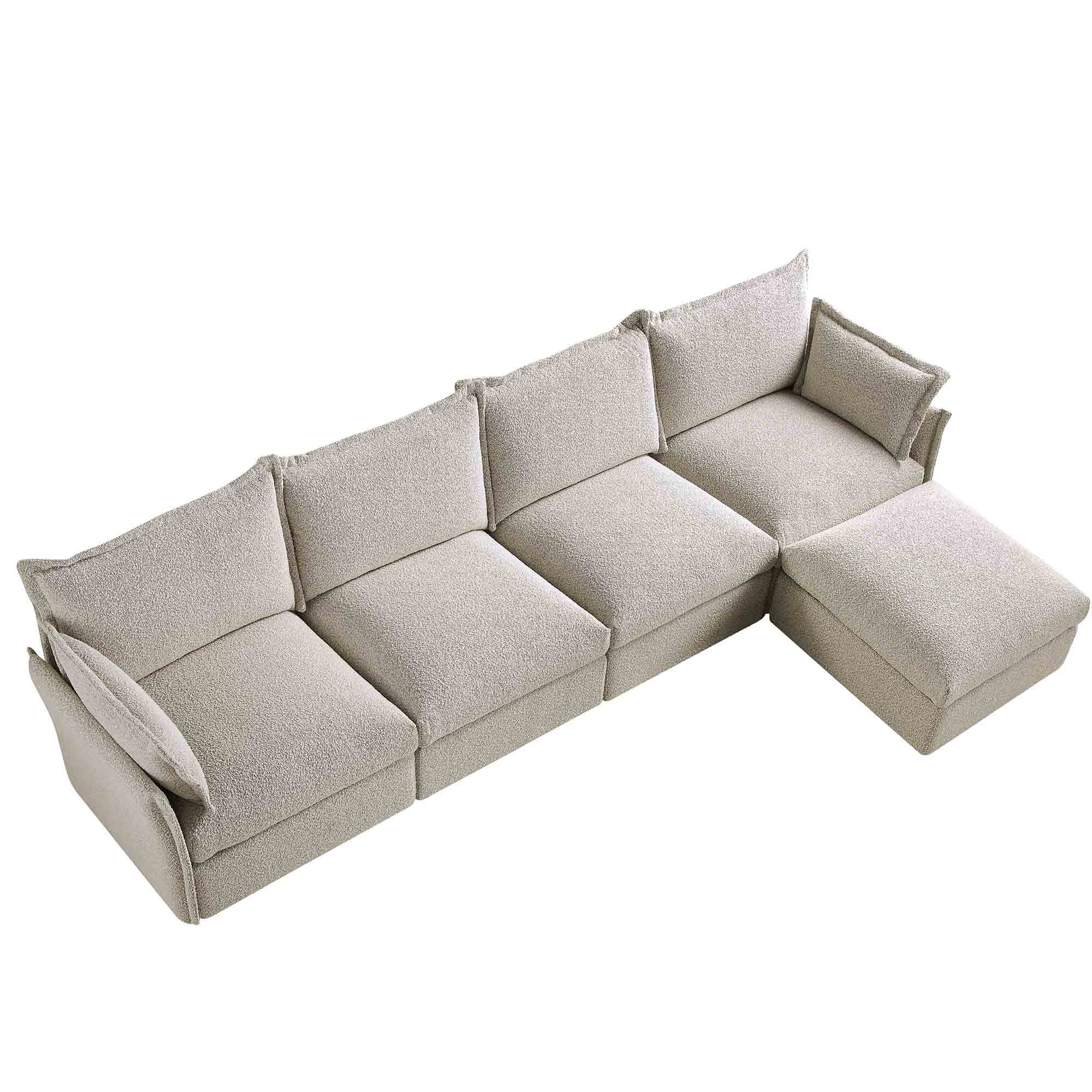 Byron Pillow Edge Mist Grey Boucle Modular Sofa, 4-Seater Chaise