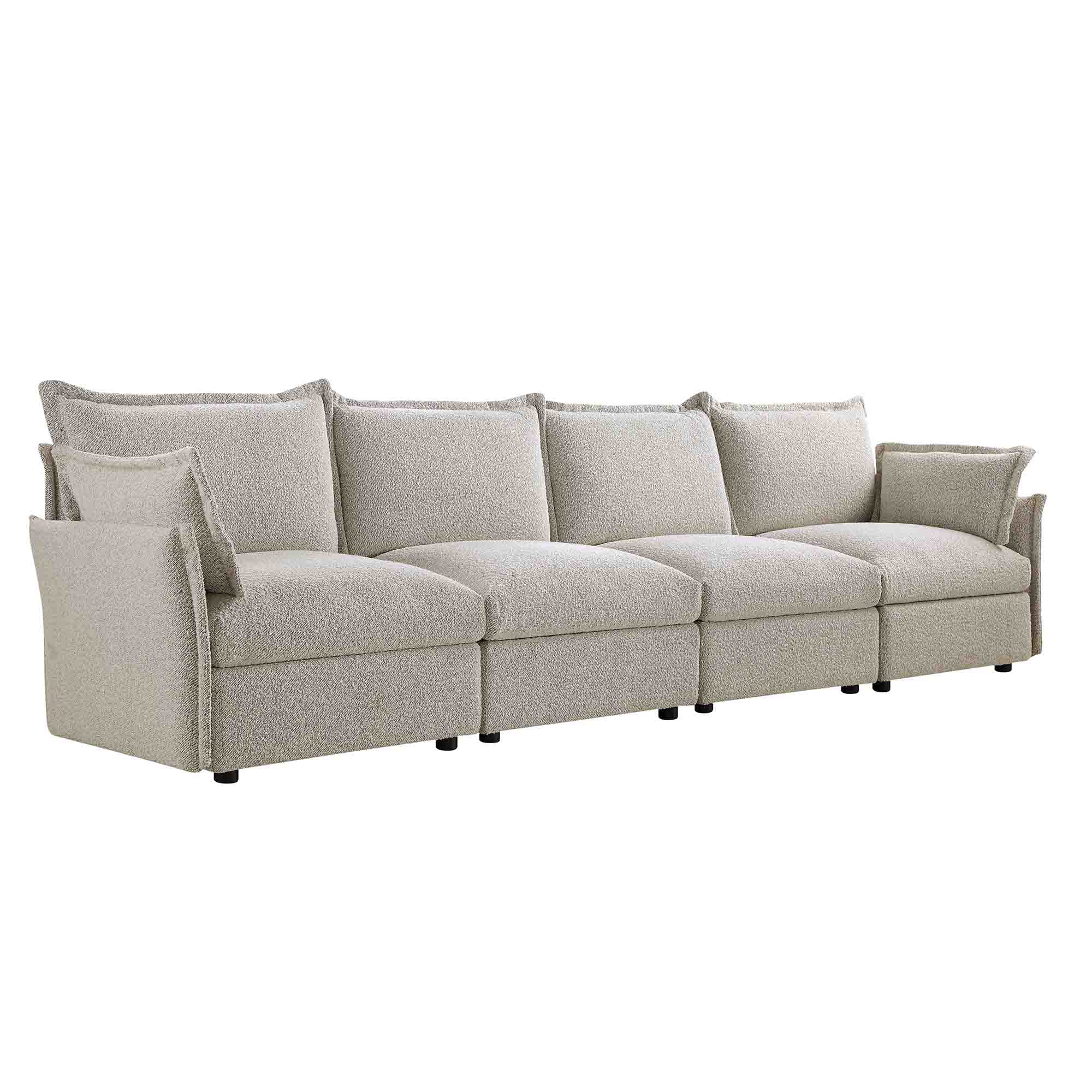 Byron Pillow Edge Mist Grey Boucle Modular Sofa, 4-Seater