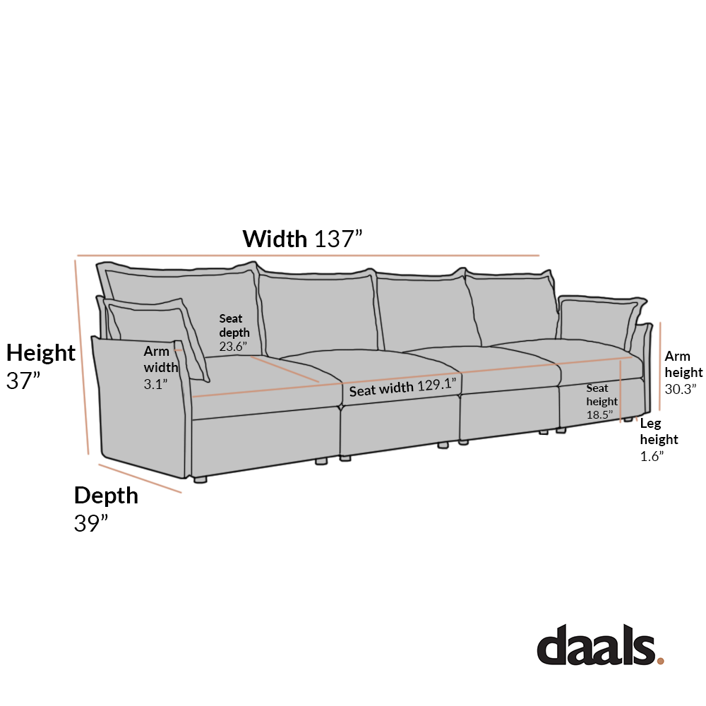 Byron Pillow Edge Mist Grey Boucle Modular Sofa, 4-Seater