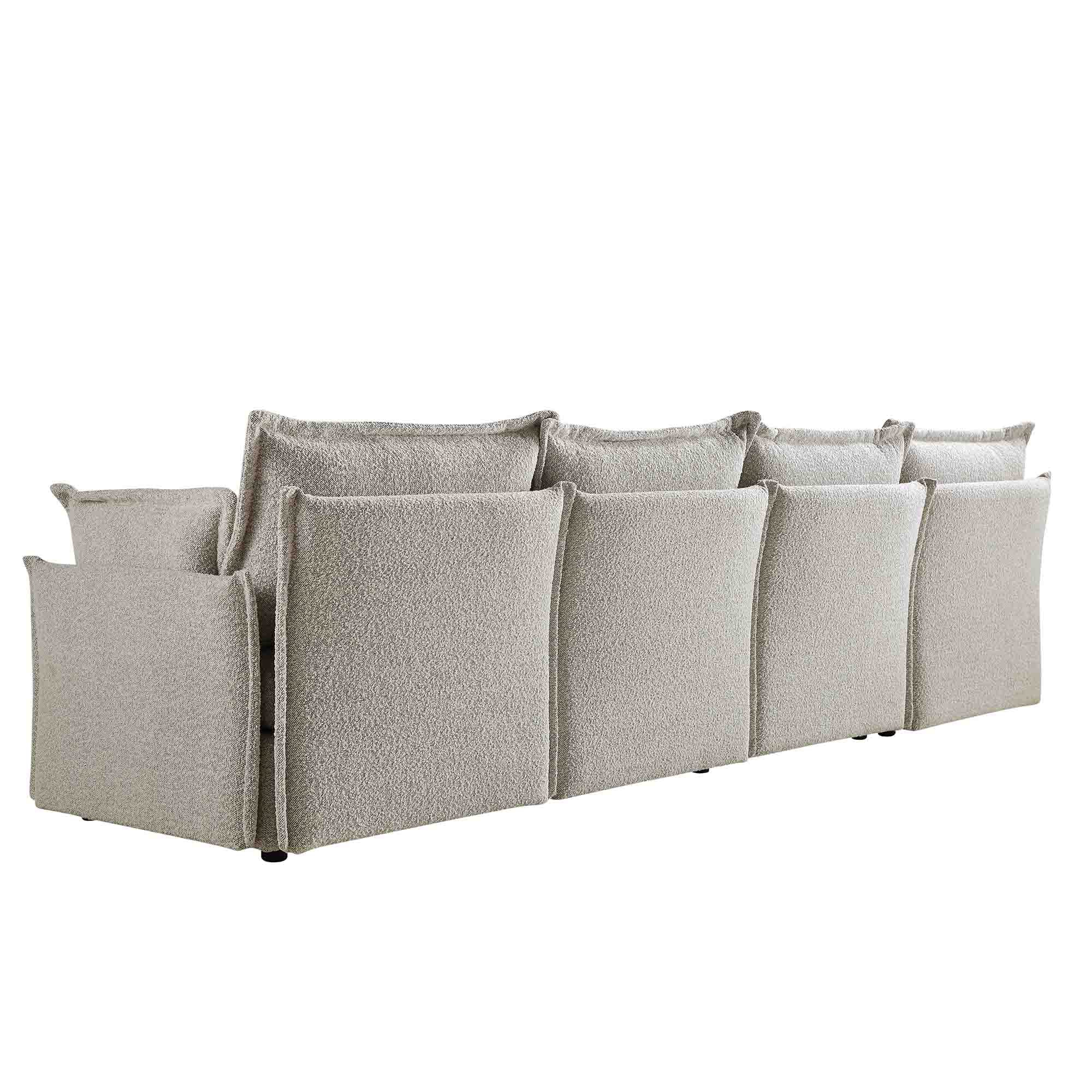 Byron Pillow Edge Mist Grey Boucle Sectional Sofa, 4-Seater