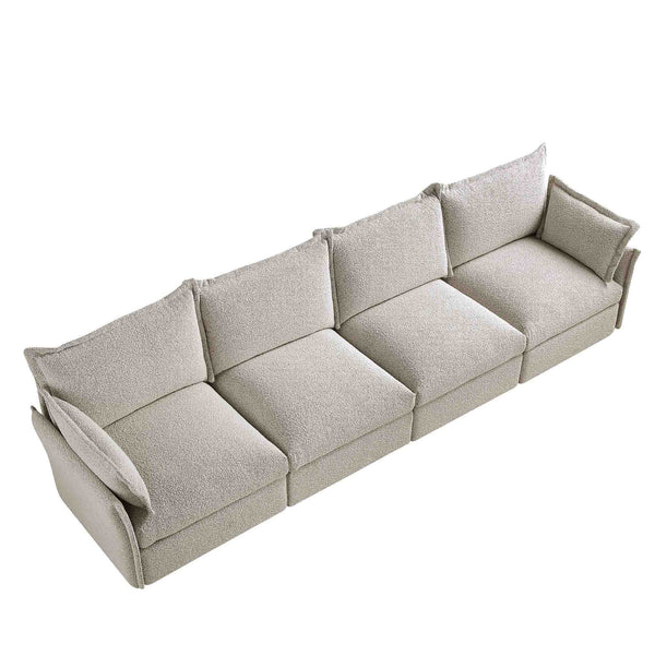 Byron Pillow Edge Mist Grey Boucle Sectional Sofa, 4-Seater