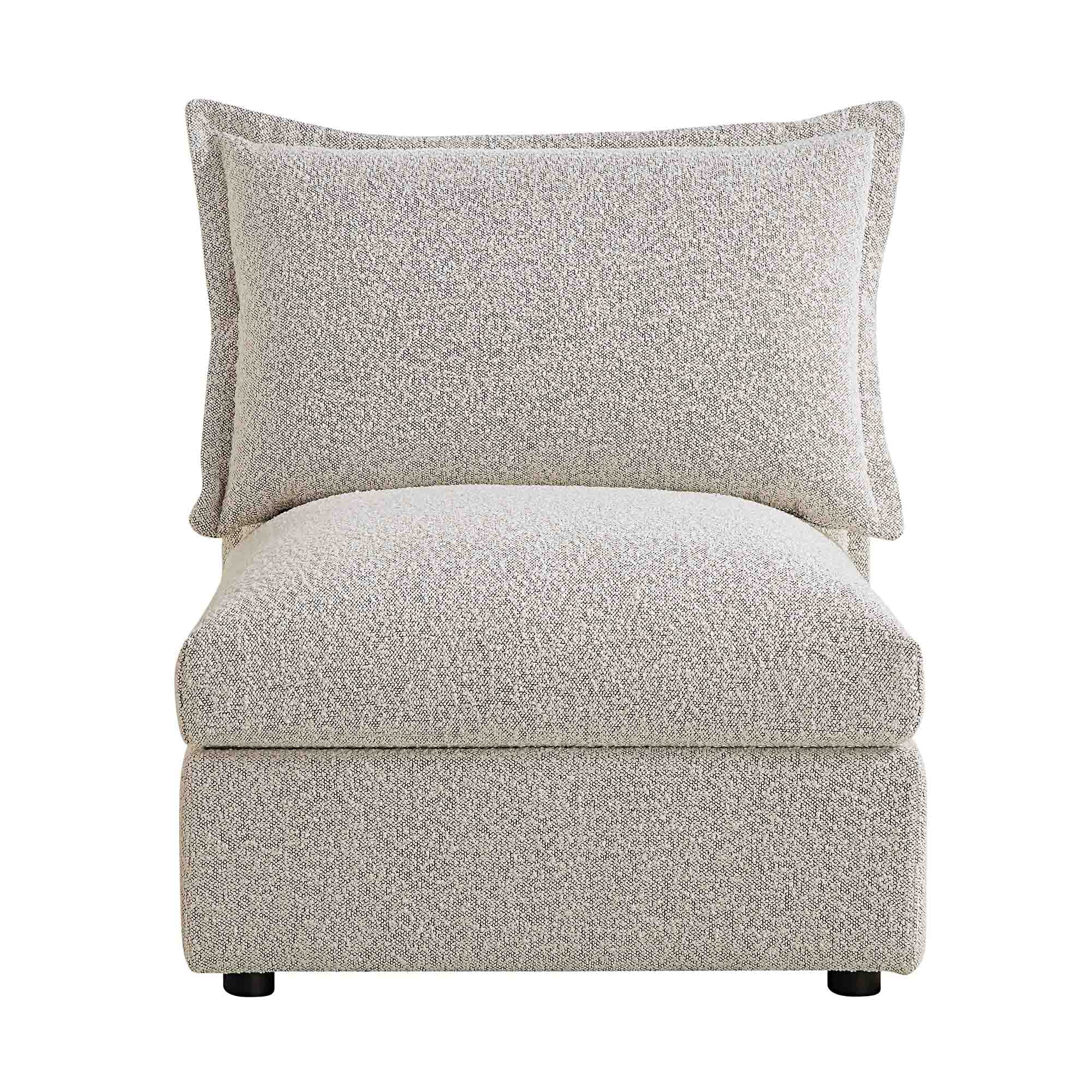 Byron Pillow Edge Mist Grey Boucle Modular Sofa, 1 Seater Armless