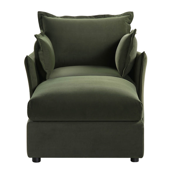 Byron Pillow Edge Moss Green Velvet Modular Sofa, 1-Seater Chaise