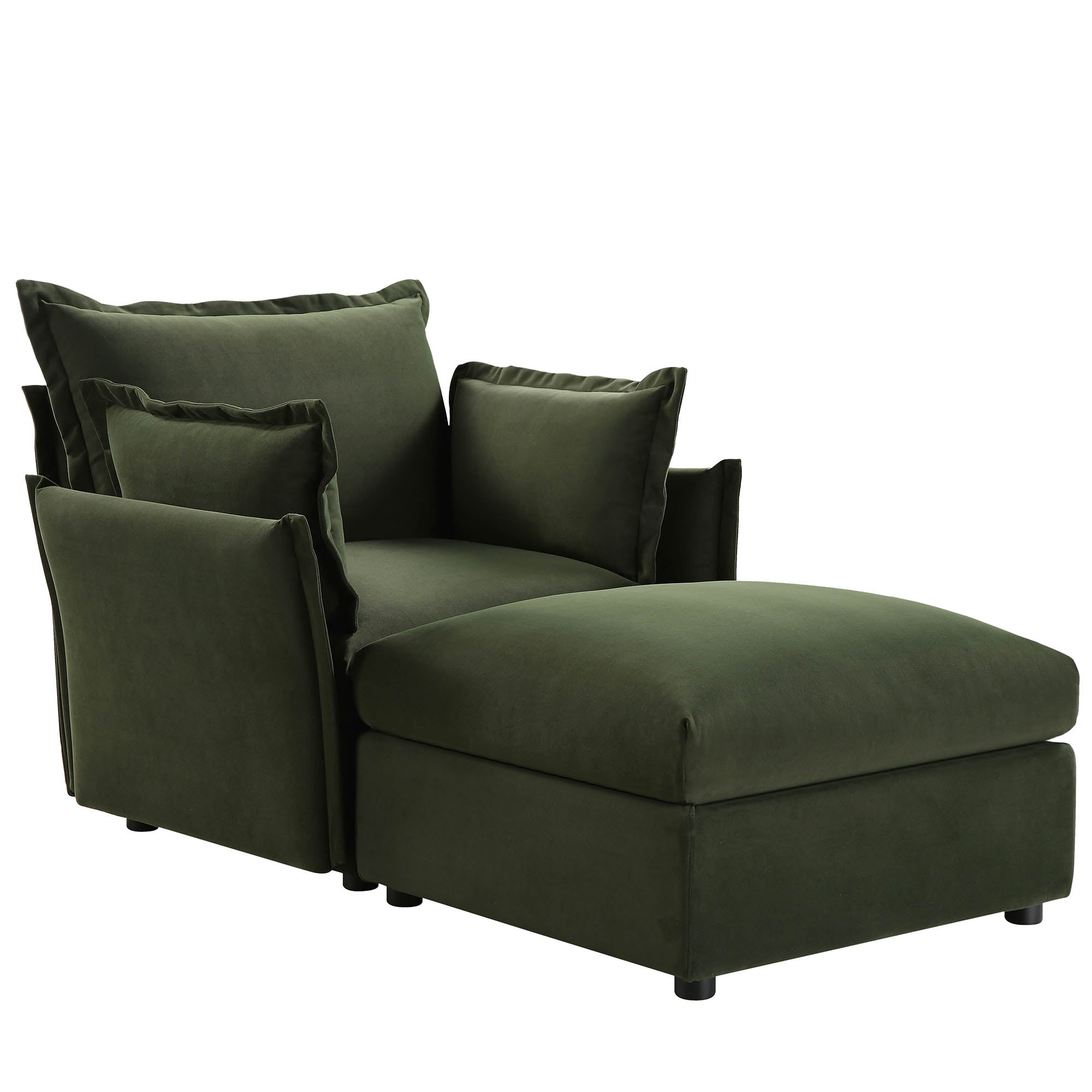 Byron Pillow Edge Moss Green Velvet Modular Sofa, 1-Seater Chaise