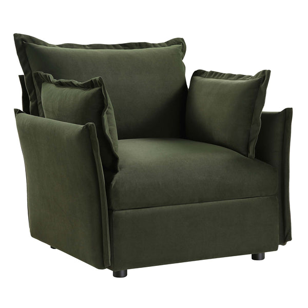 Byron Pillow Edge Moss Green Velvet Sectional Sofa, 1-Seater