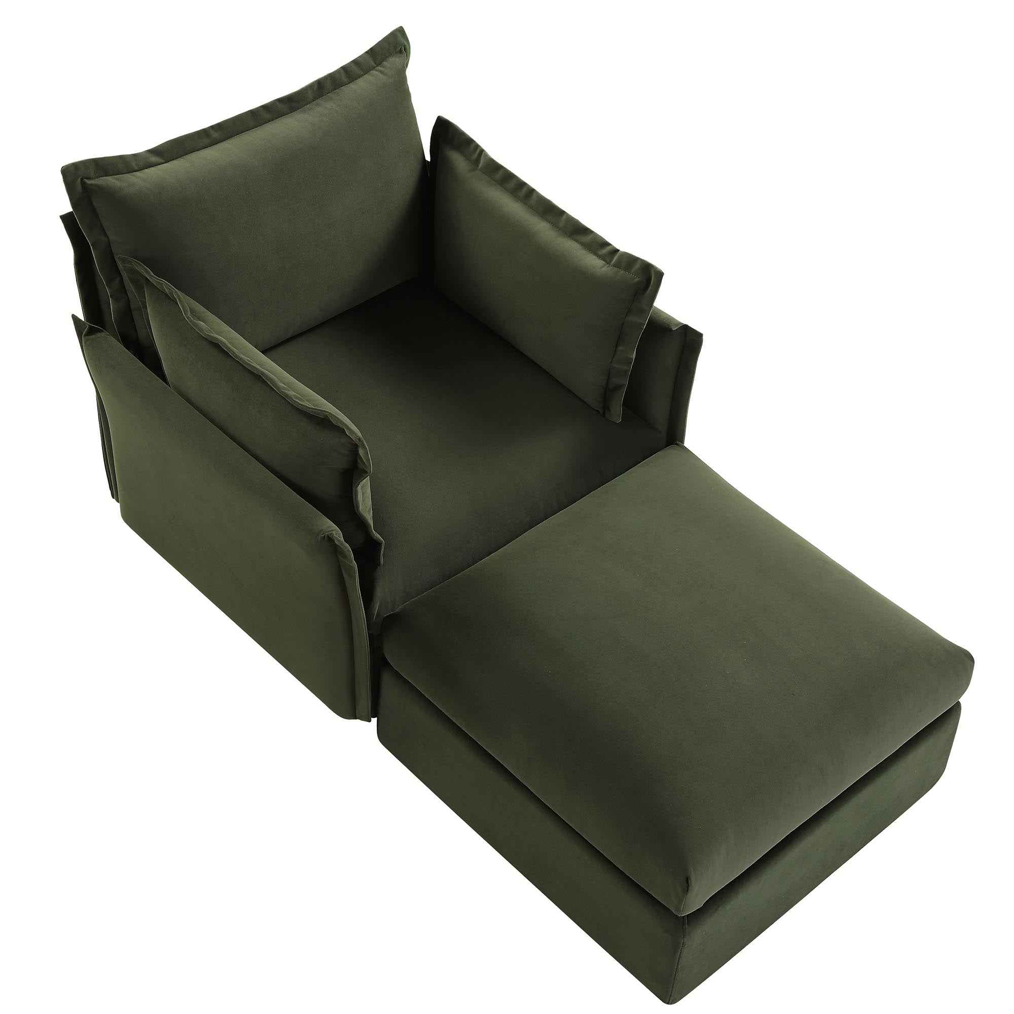 Byron Pillow Edge Moss Green Velvet Modular Sofa, 1-Seater Chaise