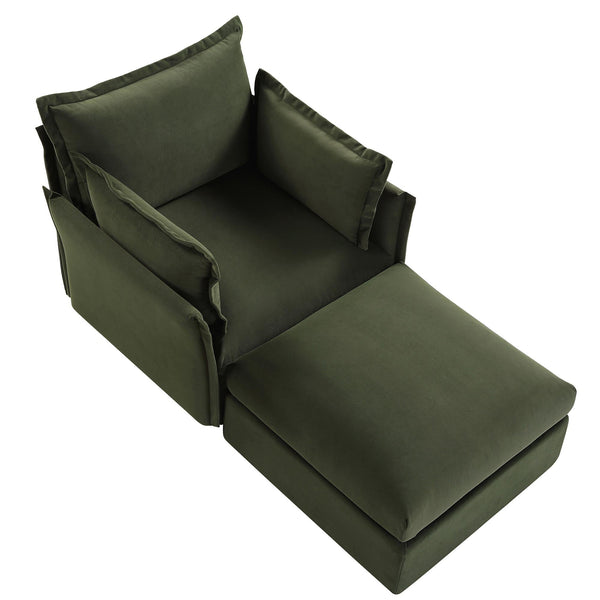 Byron Pillow Edge Moss Green Velvet Sectional Sofa, 1-Seater Chaise