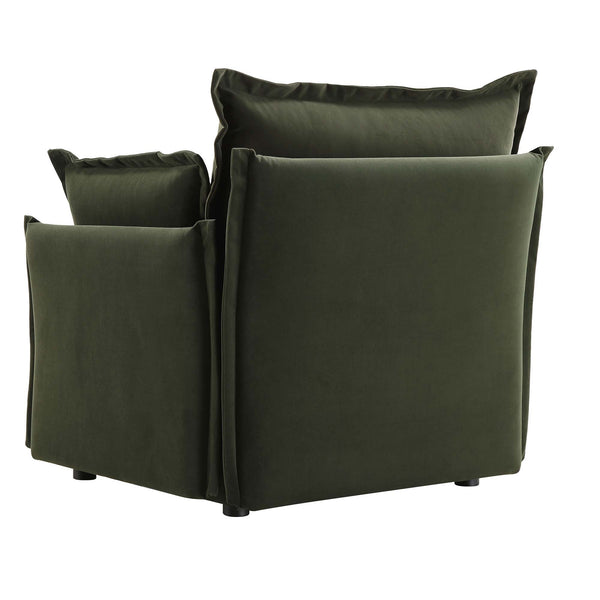 Byron Pillow Edge Moss Green Velvet Sectional Sofa, 1-Seater