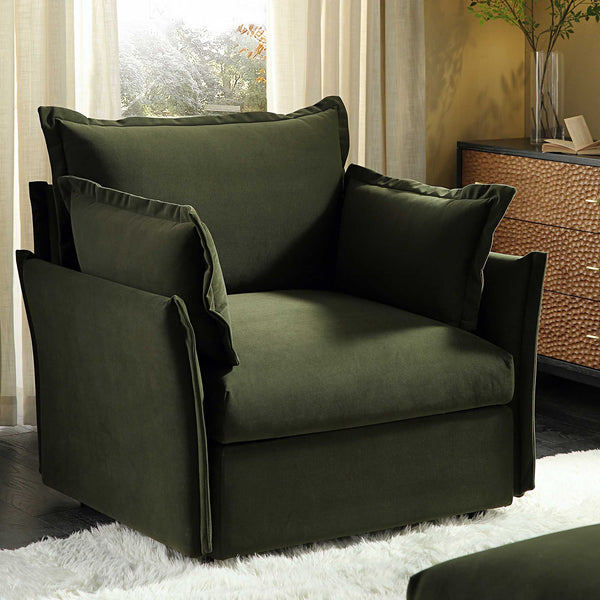 Byron Pillow Edge Moss Green Velvet Sectional Sofa, 1-Seater